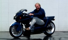 Dan Gurney on his finished Alligator Motorcycle